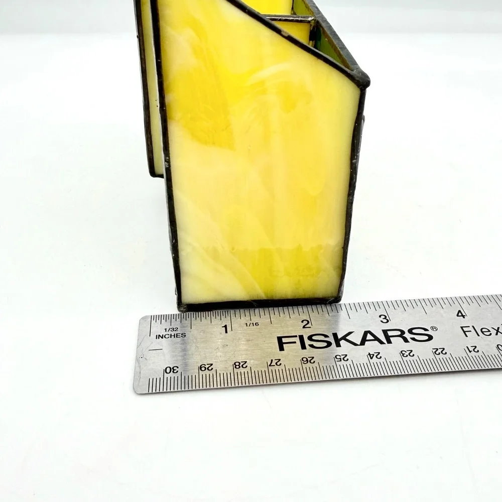 Vintage Stained Slag Glass‎ Letter Holder Mail Organizer Flower Opener Yellow